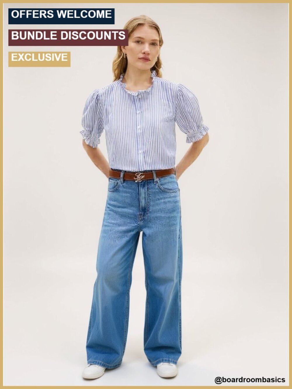 Short Sleeve Button Down Blouse with Puff Sleeve, Cotton Striped Casual Top